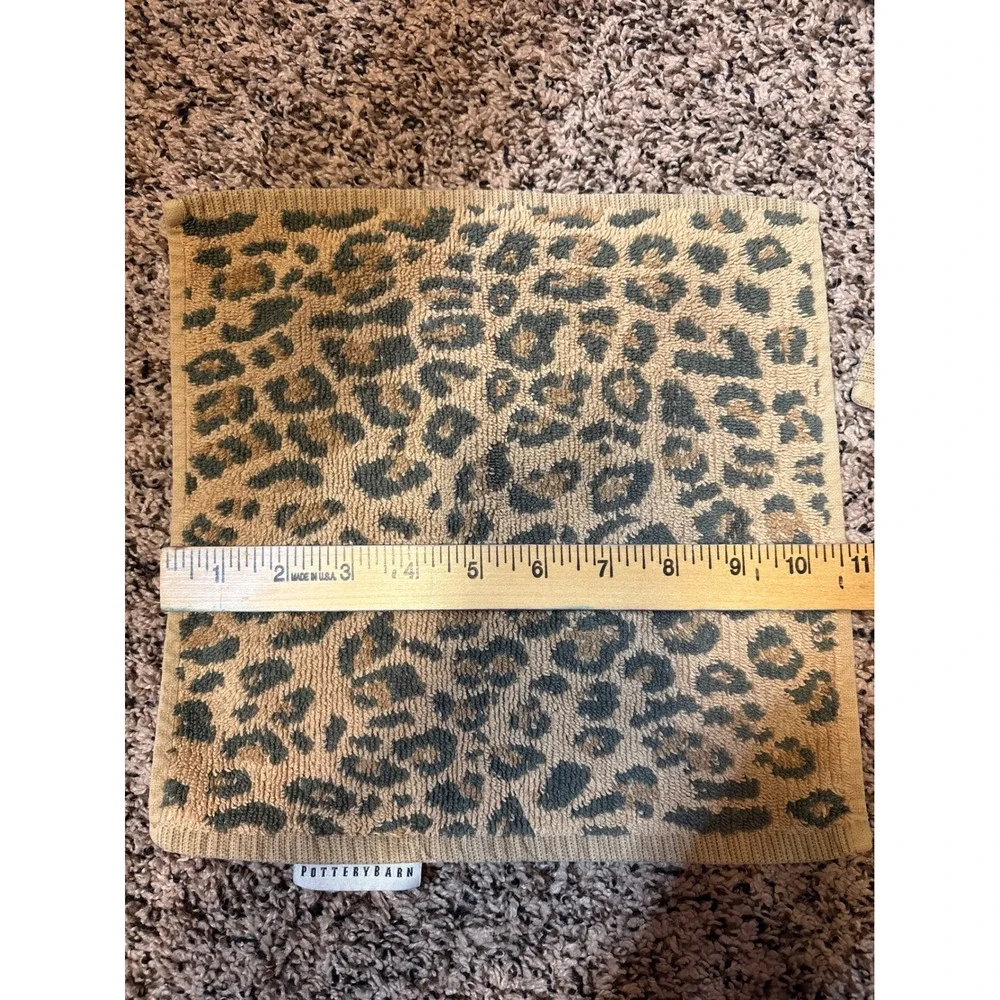 Pottery Barn Vintage Leopard Cheetah Print Washcloth Wash Cloth Lot of 3 Brown
